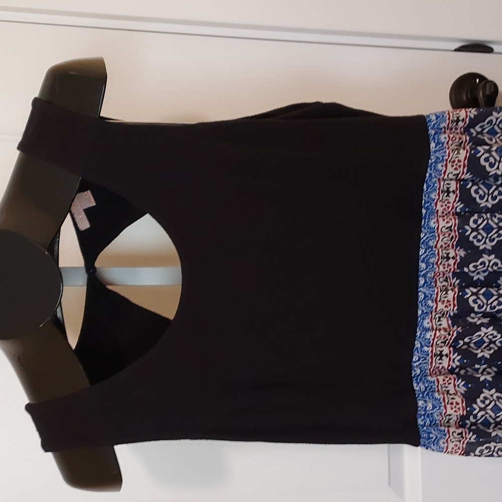 *Boho Maxi Dress Black Open Back Bodice Button Closure Floral Print Skirt Size L